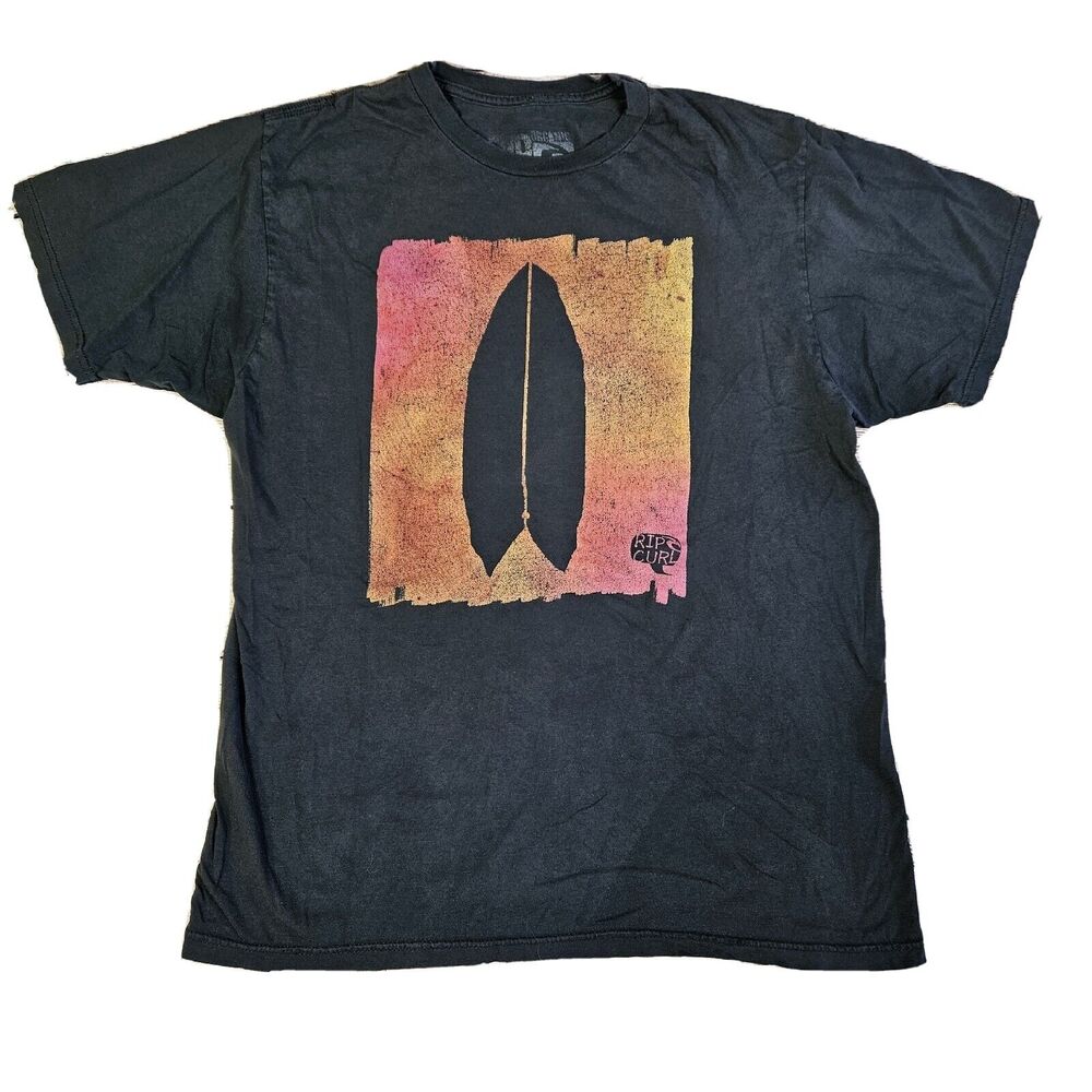 RIP CURL Shirt Mens LG Faded Black Short Sleeve Casual Graphic Tee Surf Beach
